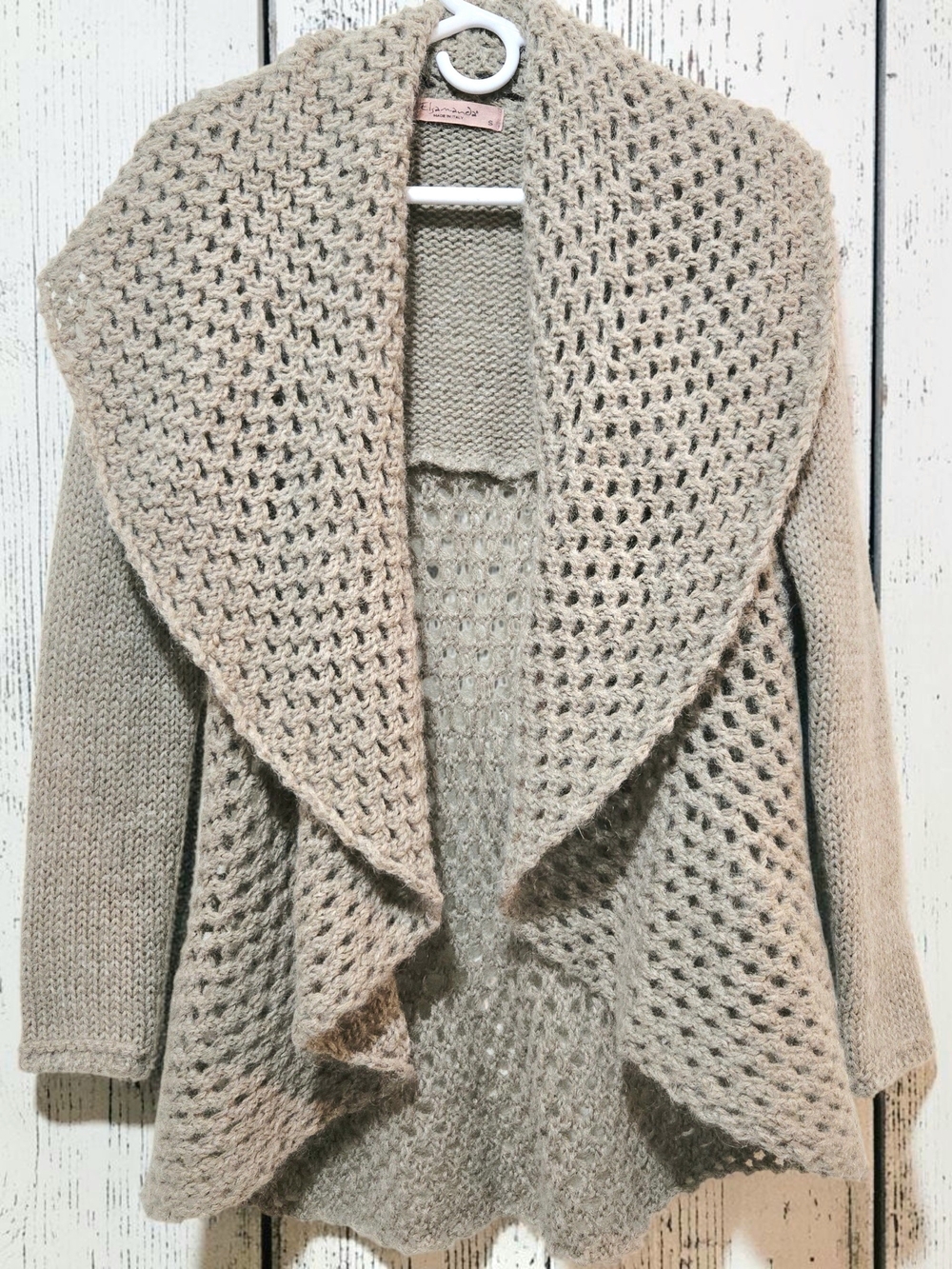 Anthropologie Elsamanda Knit Cardigan Sweater Mohair Wool Open Front Beige Small